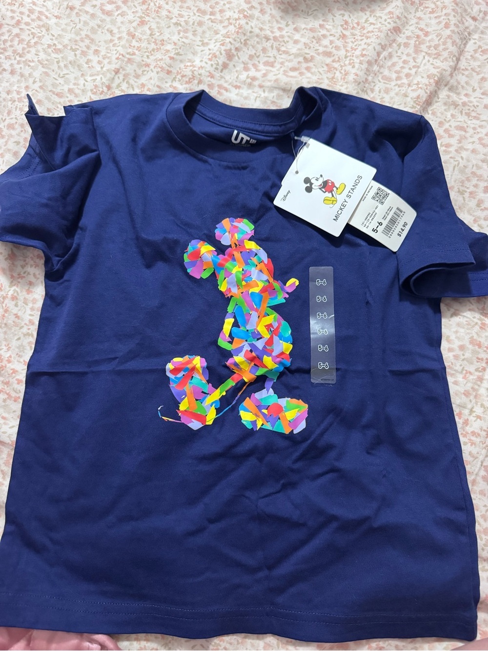 Uniqlo Navy Kids T‑Shirt with Multicolor Confetti Mickey Graphic